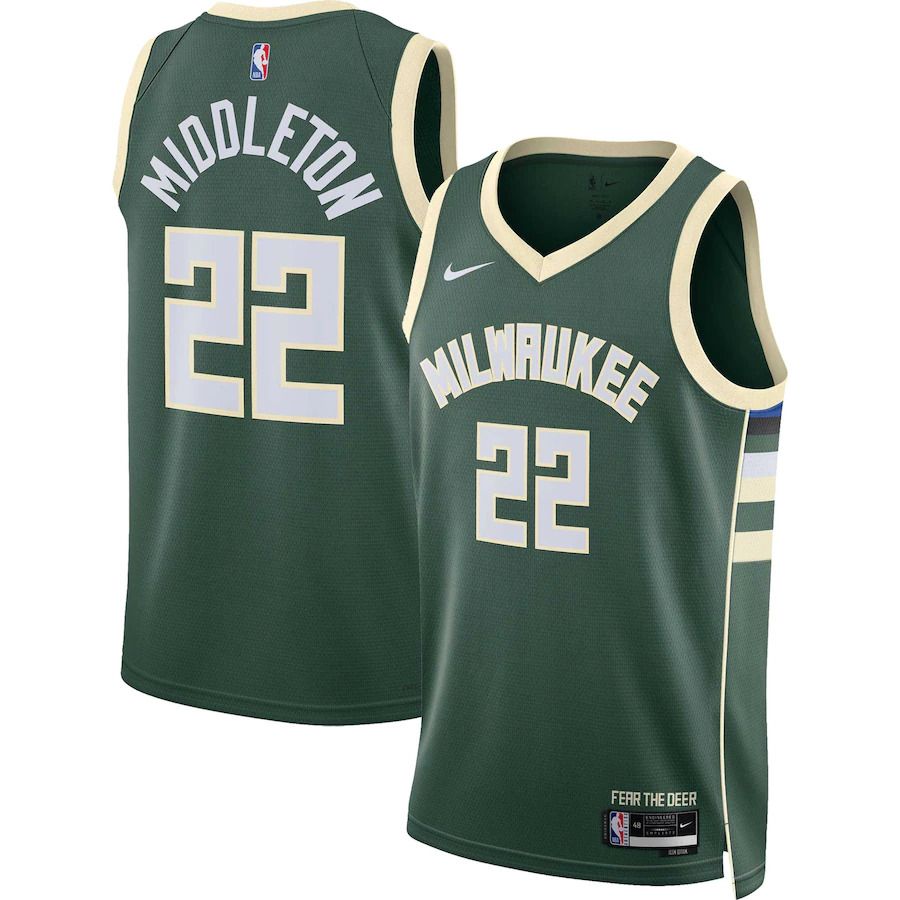 Men Milwaukee Bucks #22 Khris Middleton Nike Hunter Green Icon Edition 2022-23 Swingman NBA Jersey->customized nba jersey->Custom Jersey